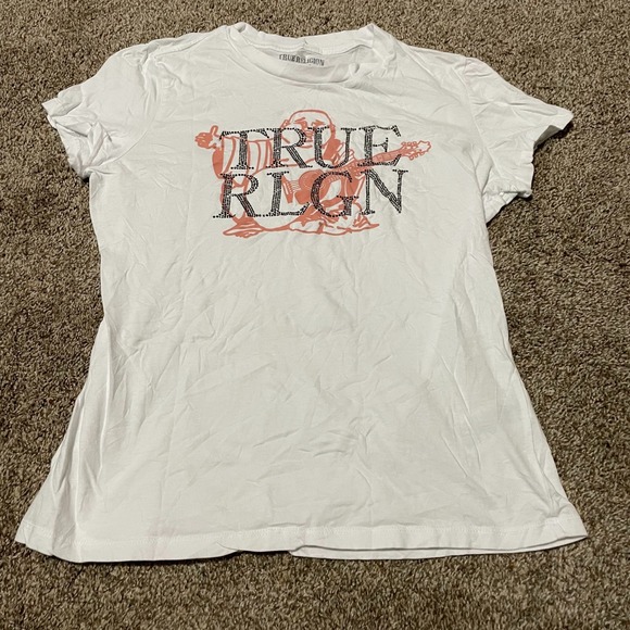True Religion Women's White Rhinestone Graphic Crewneck T-Shirt - Picture 1 of 6